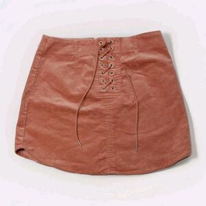 Forever 21 Dusky Rose Corduroy Mini Skirt Womens SMALL Cross Tie Front Zip Back